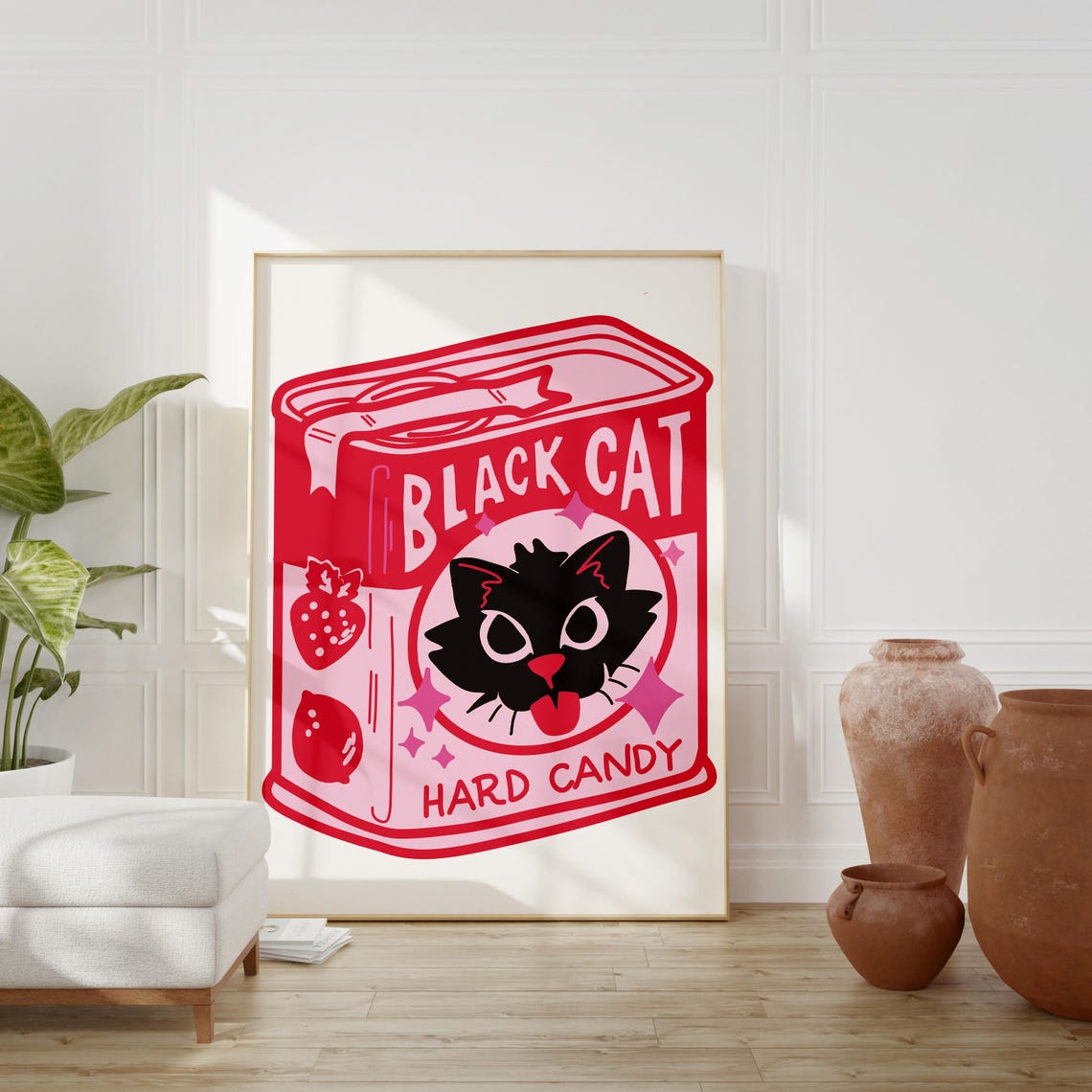 Black Cat Retro Kitchen Art Print - Image 4