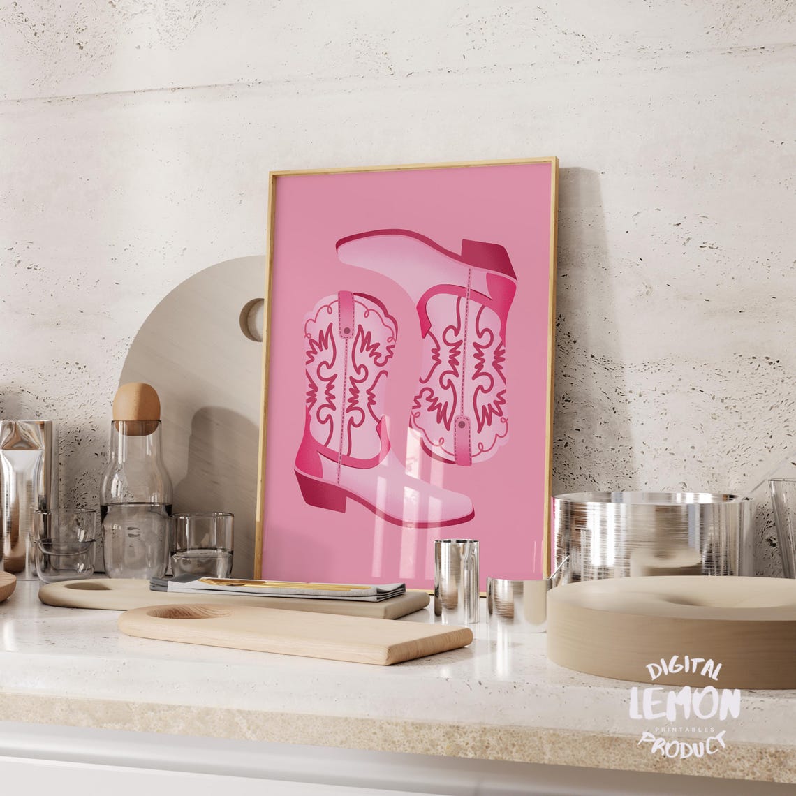 Pink Cowboy Boots Western Stitching Retro Poster for Girls Room Decor - Image 2