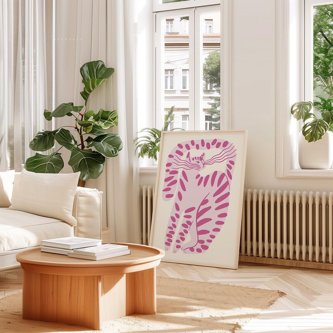Pink Tiger Playful Abstract Striped Big Cat Modern Animal Poster - Image 2
