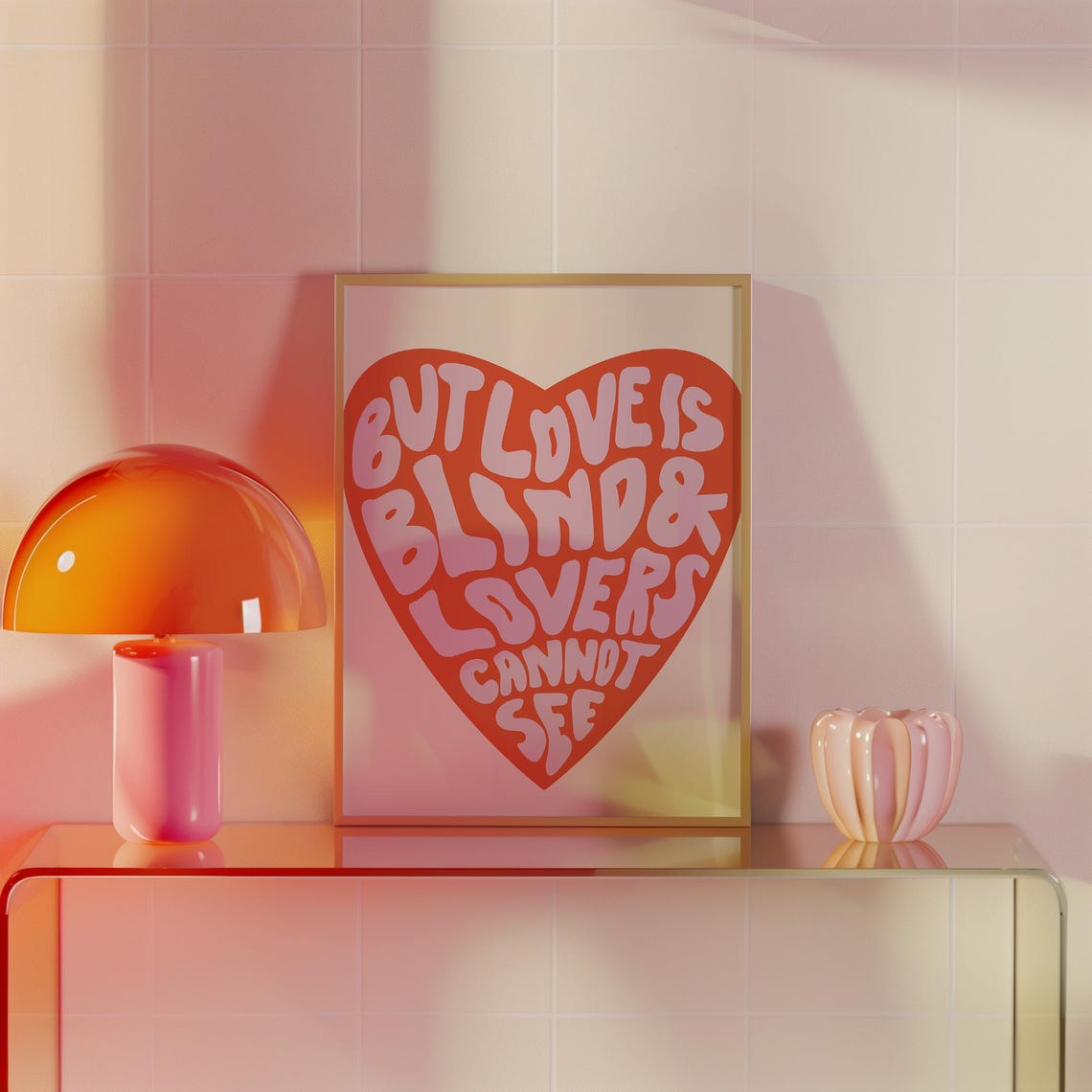 But Love Is Blind Heart Typography Red Retro Romantic Quote Poster - Image 2