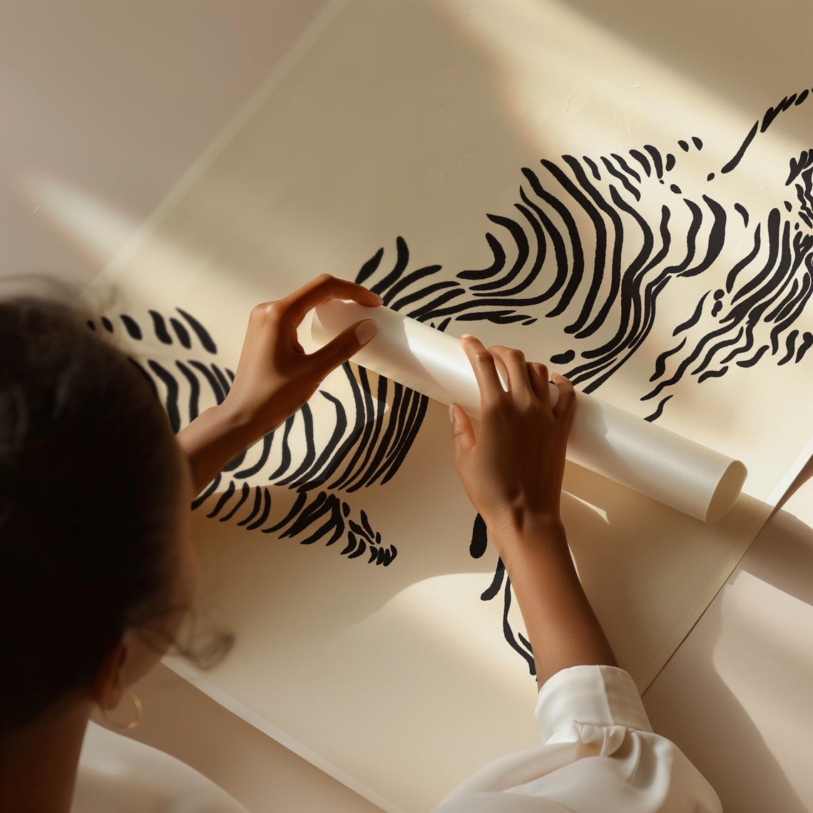 Zebra Stripe Reclining Figure Black White Abstract Modern Art Poster - Image 4