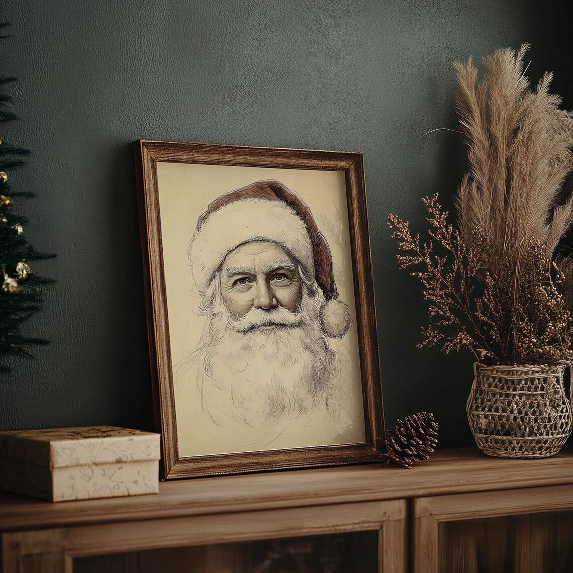 Santa Claus Vintage Pencil Sketch Portrait Christmas Wall Art - Image 7