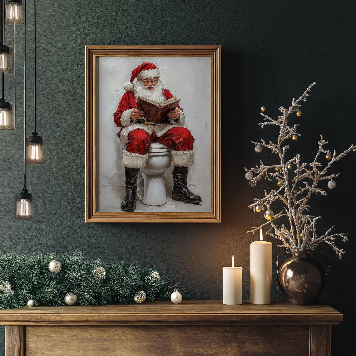 Christmas Wall Art Of Santa Claus Funny Portrait Winter Decoration Home Decor Artwork Holiday Livingroom Bathroom Restroom Toilet - Image 5