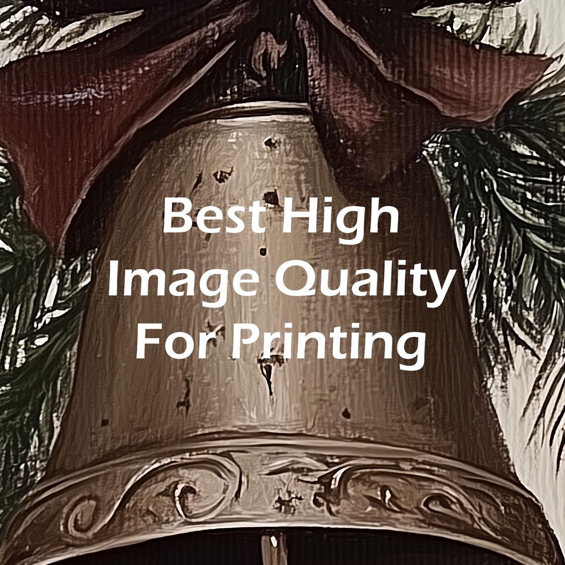 Antique Brass Bell With Burgundy Bow Pine Sprigs Rustic Poster - Image 5