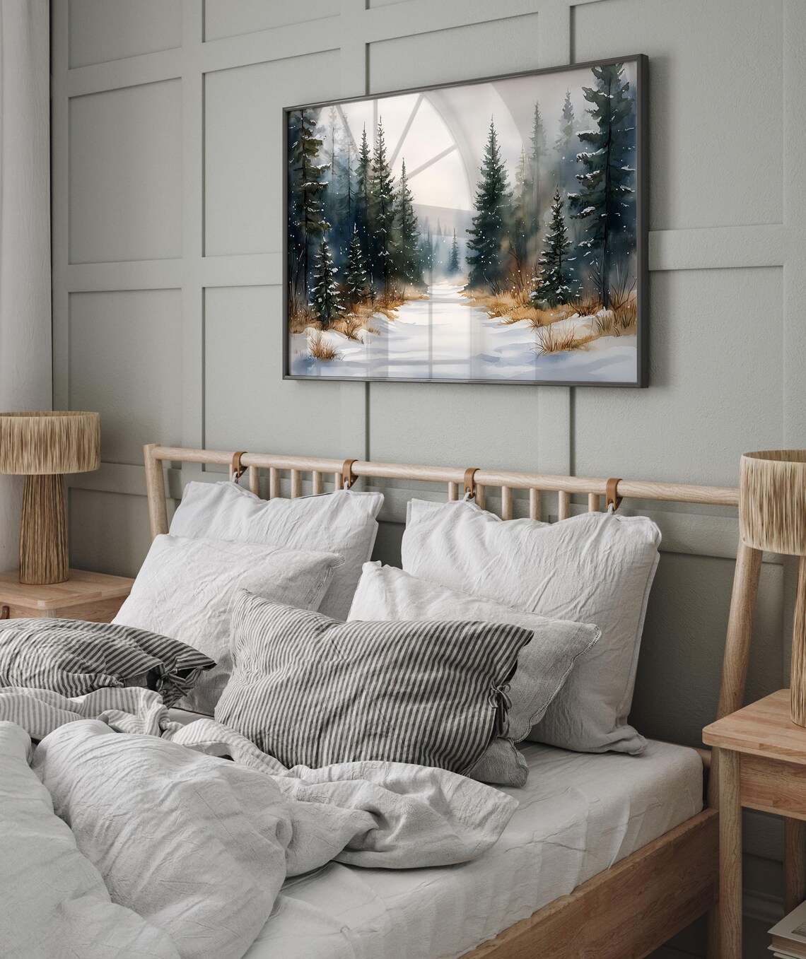 Snowy Pine Forest Path Through Woods Watercolor Winter Landscape Poster - Image 6