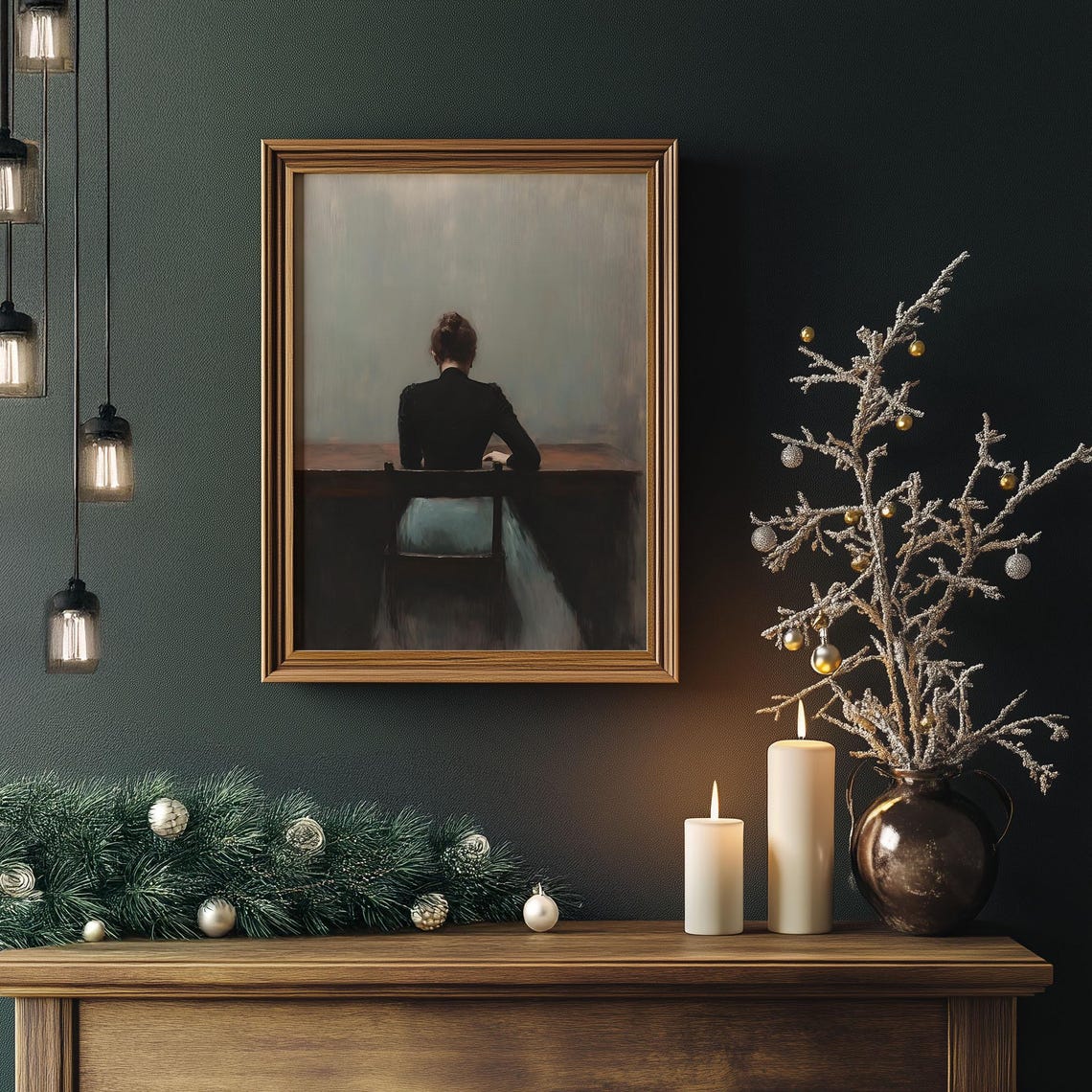 Seated Woman at Table from Behind Moody Vintage Oil Painting Poster - Image 4