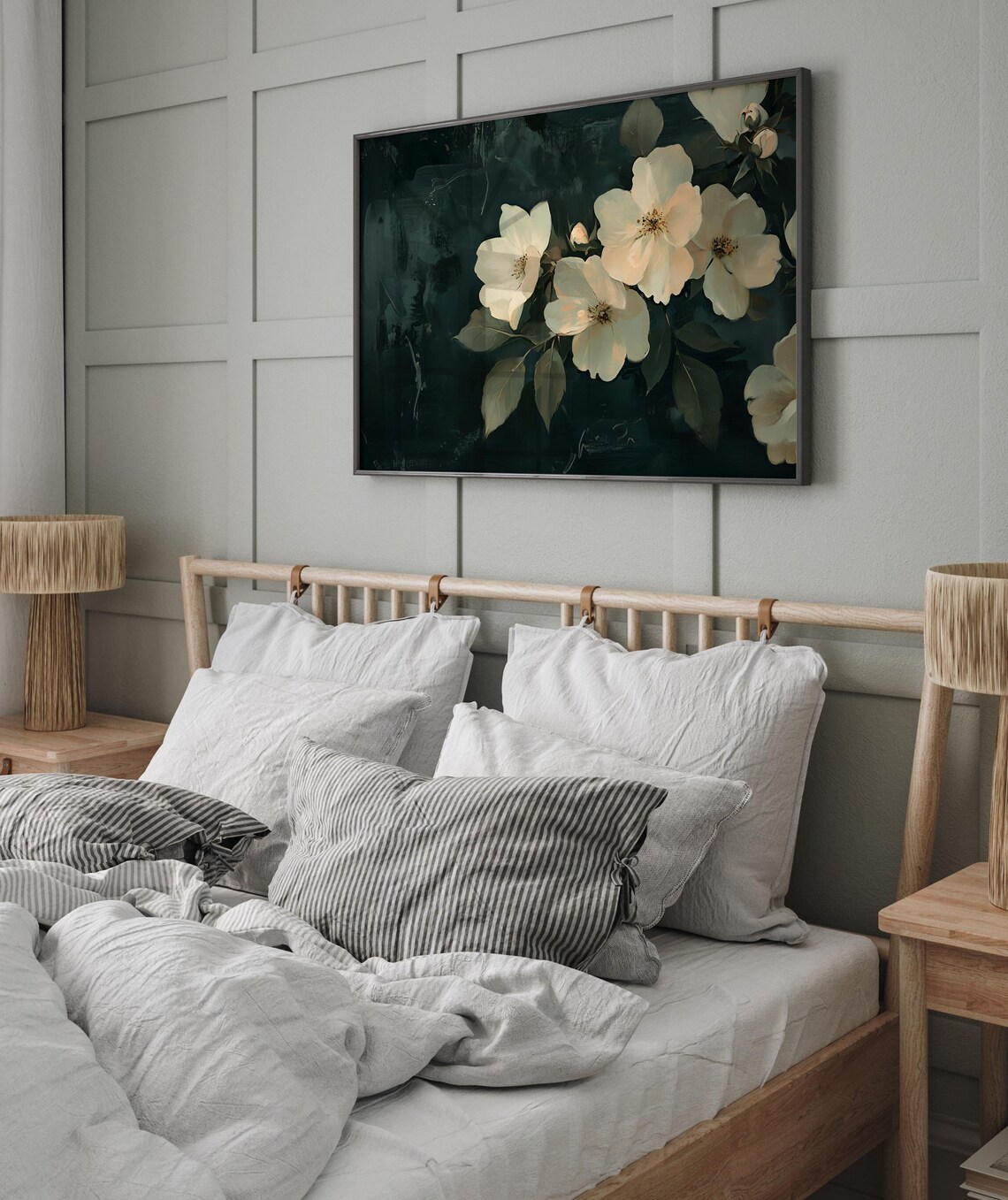 White Blossoms on Dark Ground Moody Floral Oil Painting Poster - Image 5