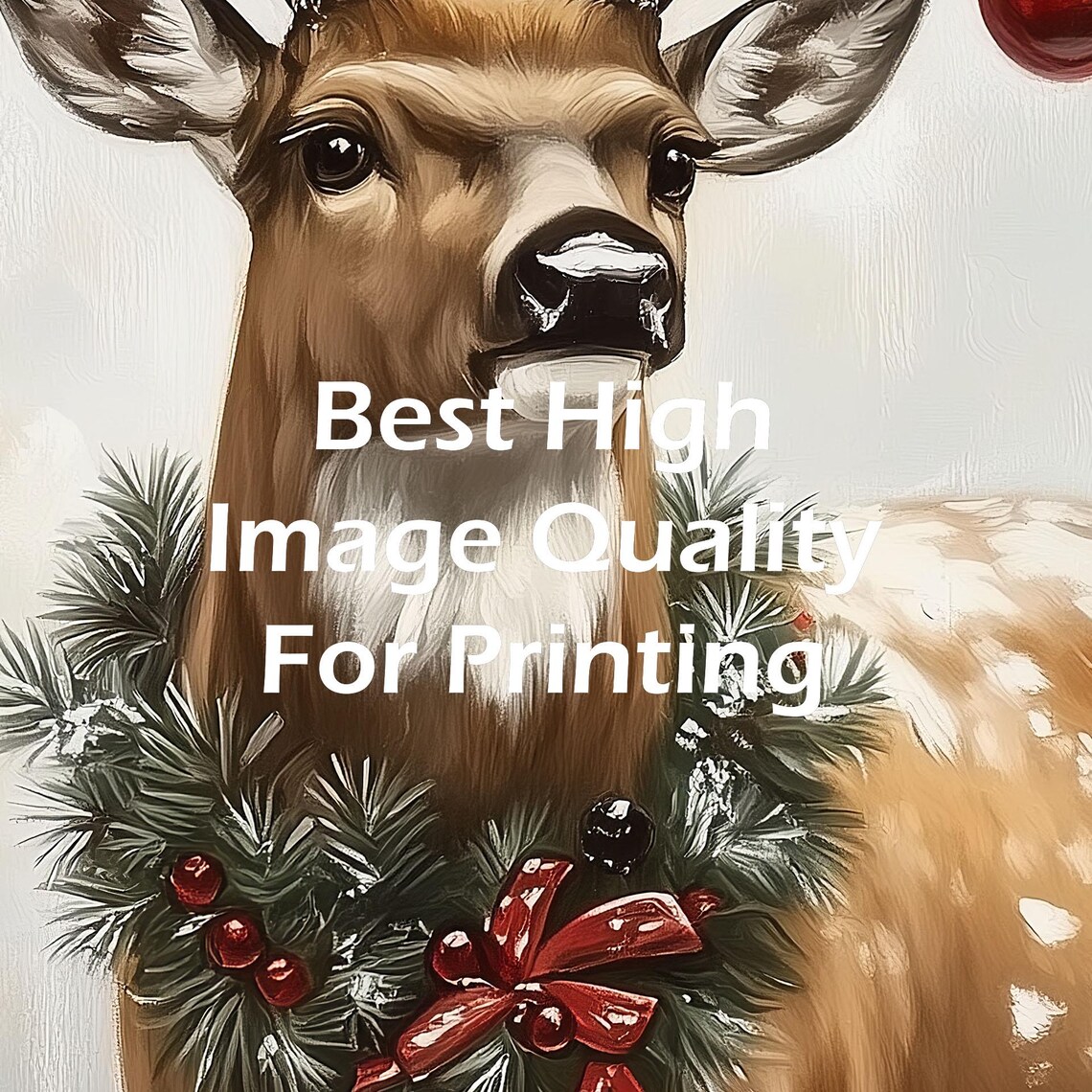 Festive Deer with Ornaments on Antlers and Wreath Christmas Poster - Image 5