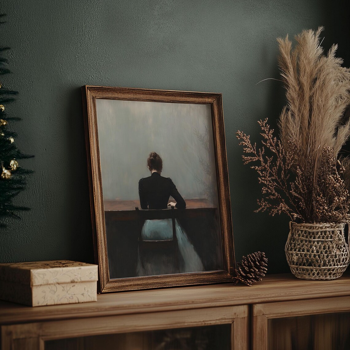 Seated Woman at Table from Behind Moody Vintage Oil Painting Poster - Image 6