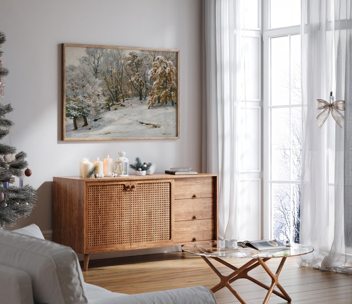 Snowy Birch Forest Winter Oil Painting Vintage Landscape Poster - Image 7