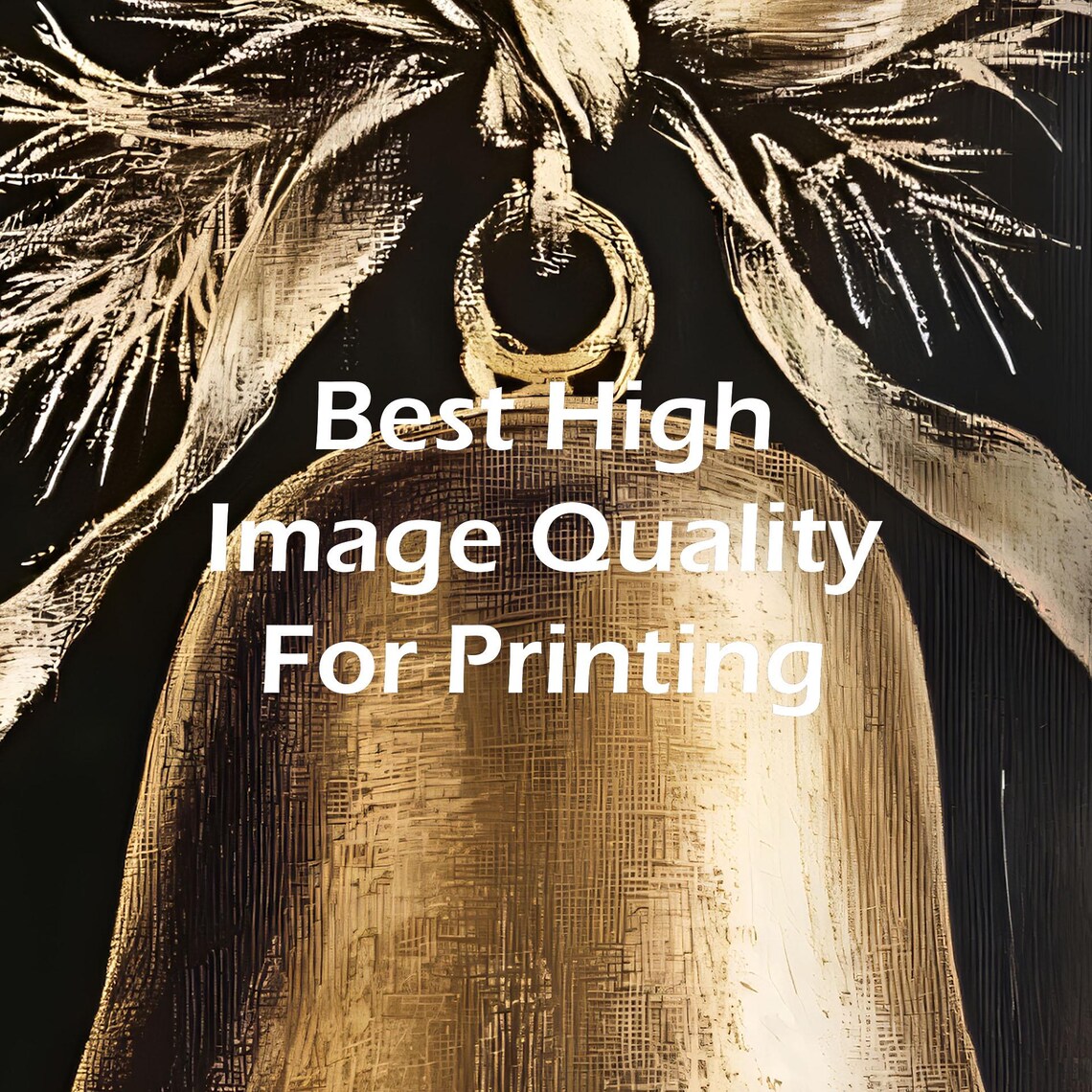 Golden Christmas Bell with Ribbon Bow on Black Vintage Poster - Image 5