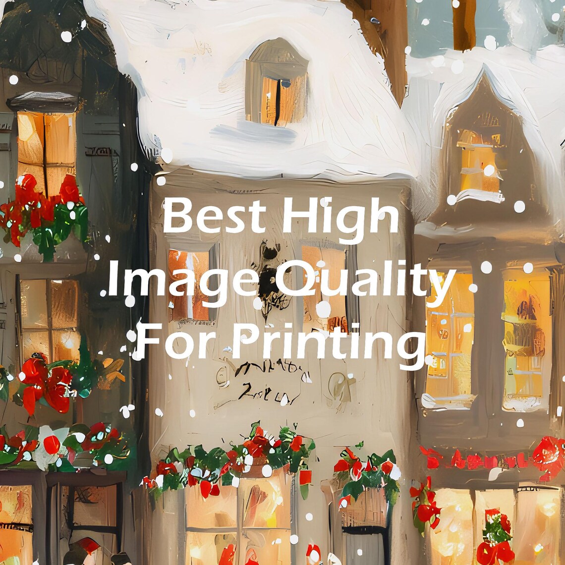 Snowy Christmas Village Shops Snowfall Night Oil Painting Poster - Image 3