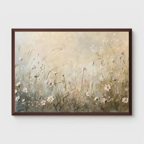 Soft Beige Wildflower Meadow Neutral Botanical Painting Poster