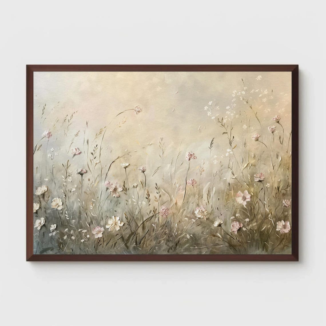 Soft Beige Wildflower Meadow Neutral Botanical Painting Poster