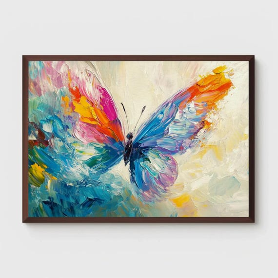 Colorful Abstract Butterfly Art Vibrant Acrylic Painting In Blue Pink And Orange Modern Wall Decor For Living Room Or Office