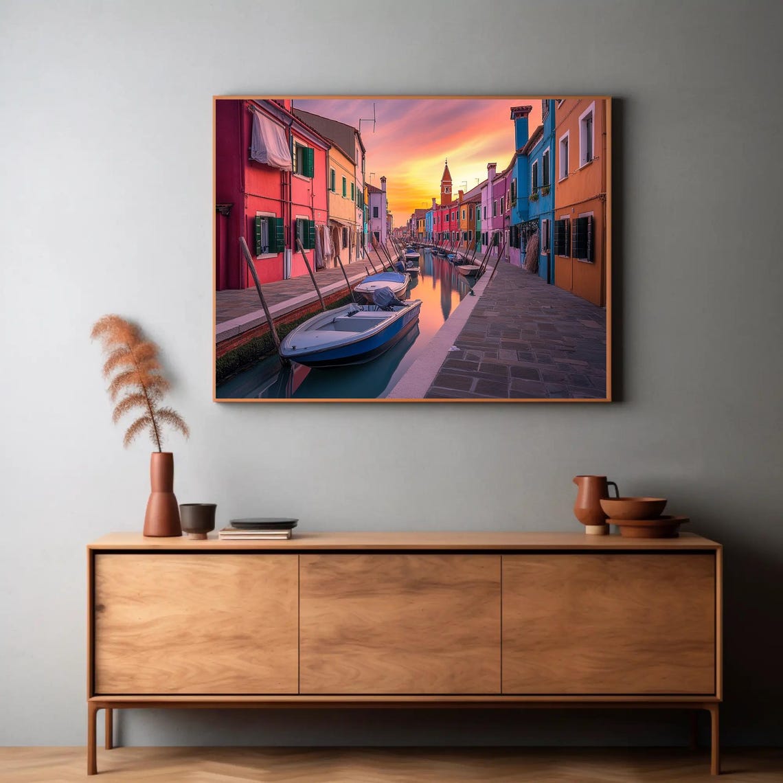 Burano Venice Italy Sunset Canal Colorful Houses Photo Poster - Image 3
