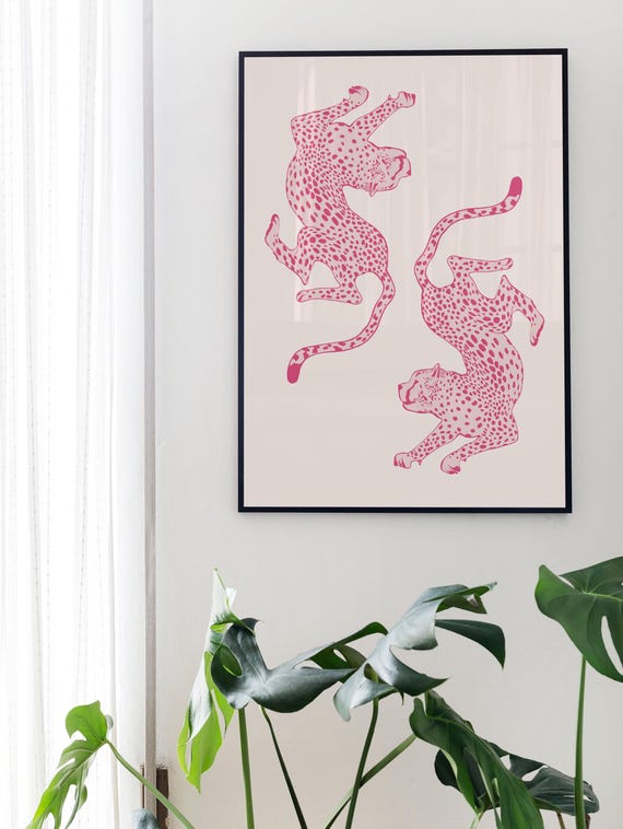 Pink Cheetah Print Trendy Wall Art Leopard Poster Preppy Room Decor Apartment Maximalist Retro Funky Y2k