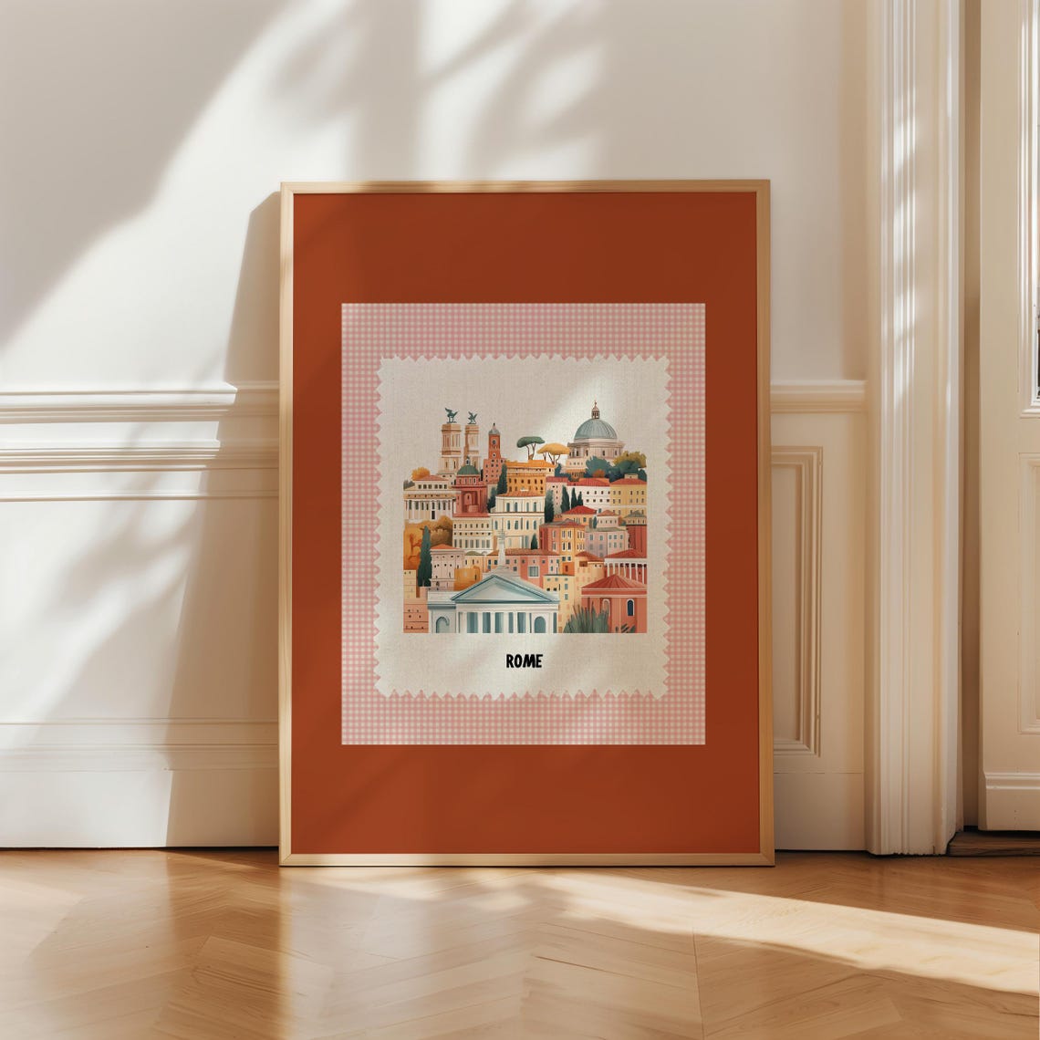 Rome Italy Eternal City Skyline Vintage Postage Stamp Art Poster