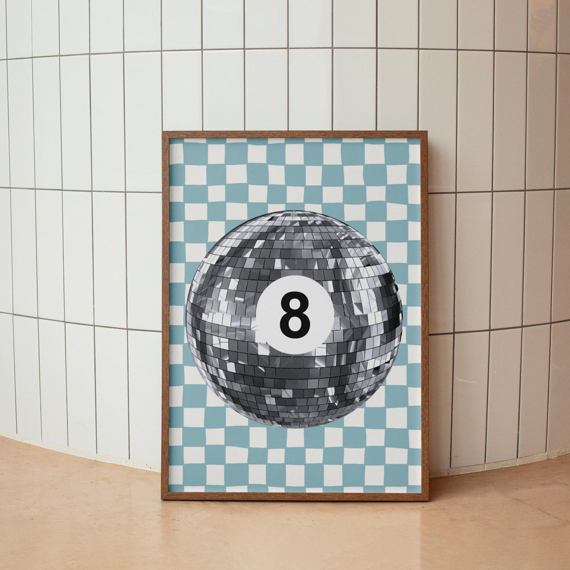 Disco Ball Eight Ball Checkerboard Retro Trendy Blue Party Wall Art