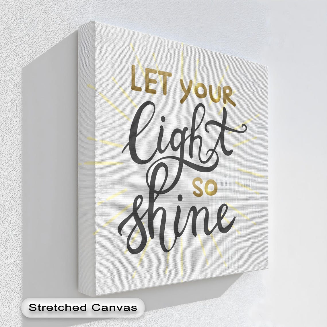 Let Your Light So Shine Gold Sunburst Script Typography Poster