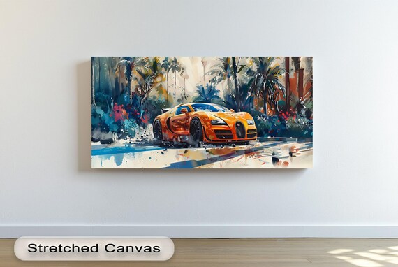 Orange Supercar Tropical Print Luxury Sports Car Wall Art