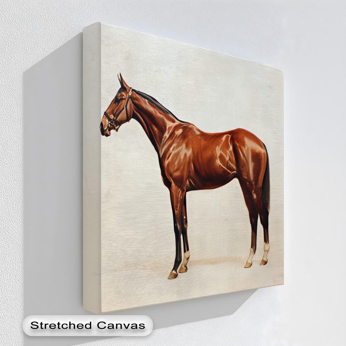 Vintage Racehorse Chestnut Brown Equestrian Painting Wall Art