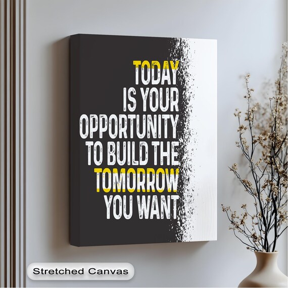 Motivational Canvas Art Black White Quote With Gold Frame