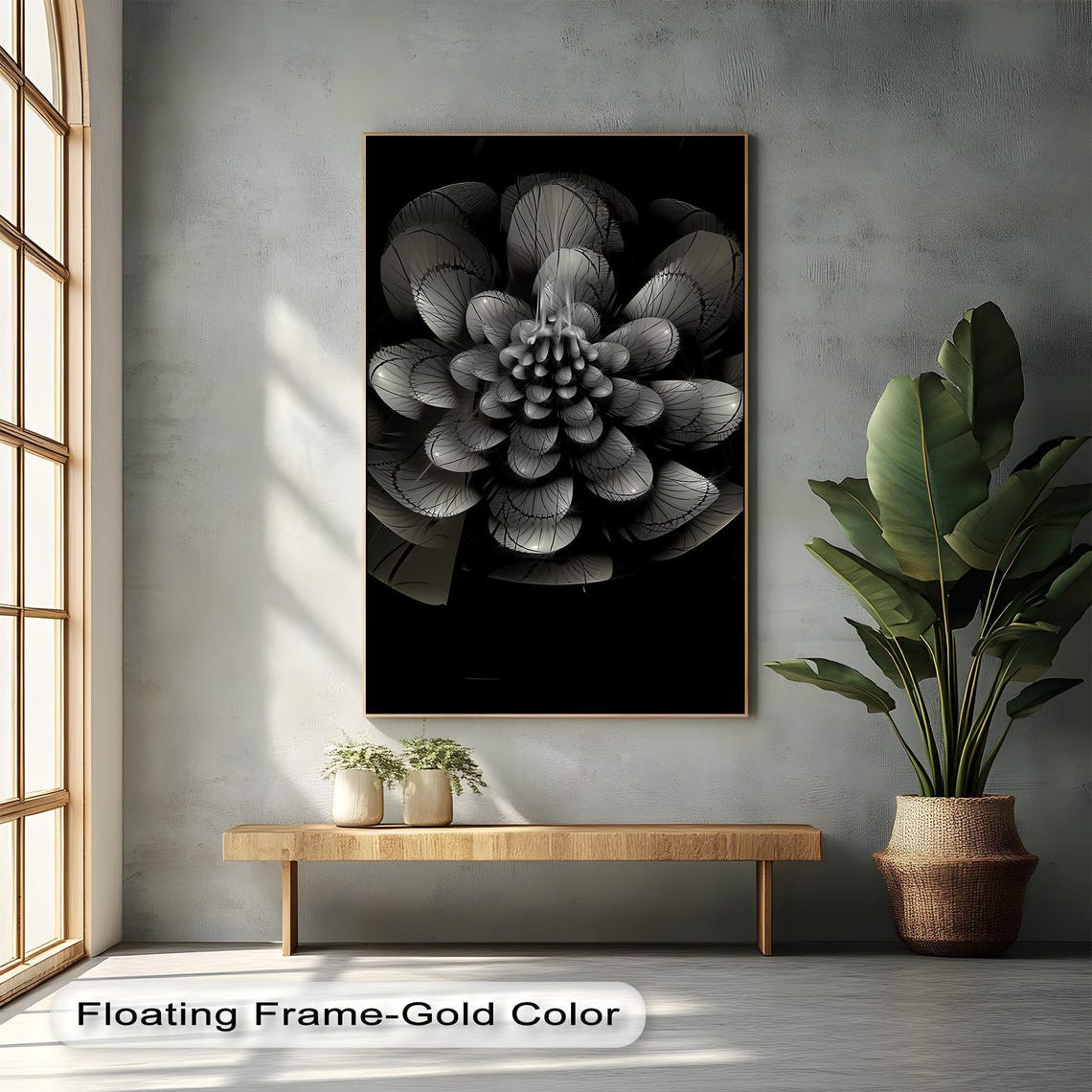 Black And White Abstract Blooming Flower Mandala Modern Art Poster