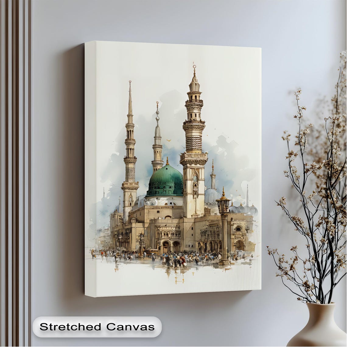 Masjid Nabawi Mosque Watercolor Islamic Art Canvas Wall Poster