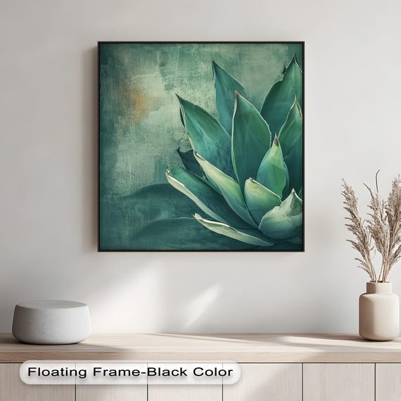 Agave Plant Canvas Wall Art Modern Botanical With Floating Gold Frame
