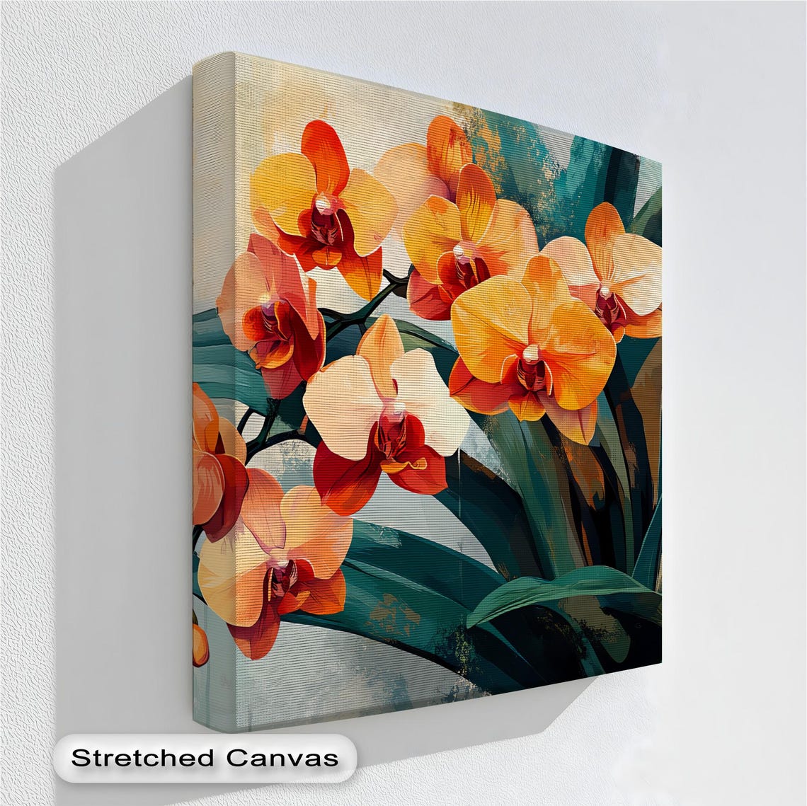 Vibrant Orange Orchid Blooms Bold Painterly Floral Canvas Poster