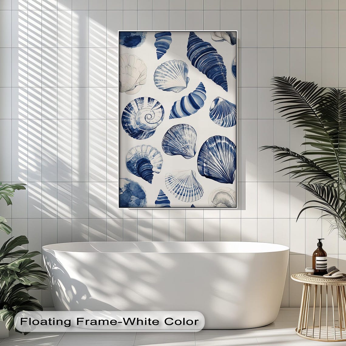 Blue Watercolor Seashells Coastal Bathroom Nautical Wall Art