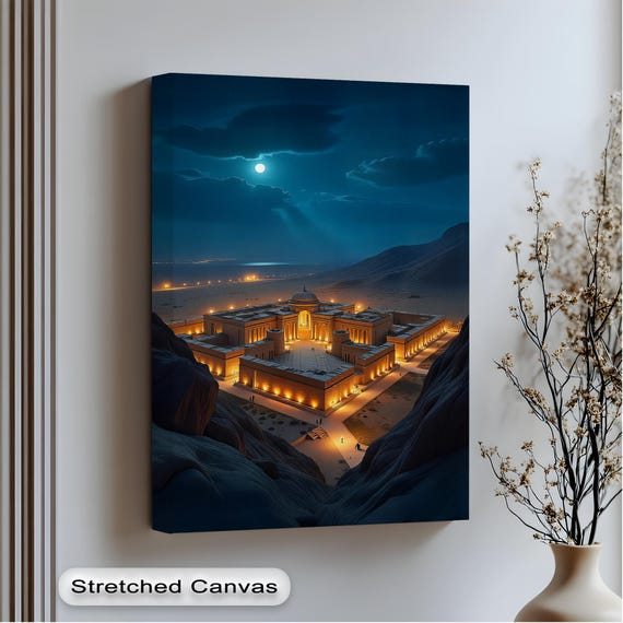 Moonlit Palace Canvas Wall Art Silver Framed Artwork Mystical Night Architecture Prints