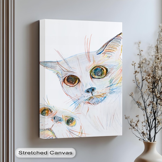 Abstract Cat Sketch Colorful Feline Portrait Stretched Canvas Art