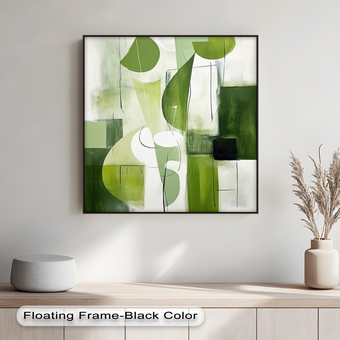 Green Abstract Geometric Canvas Wall Art Modern Gold Frame Print