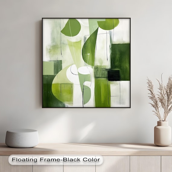 Green Abstract Geometric Canvas Wall Art Modern Gold Frame Print