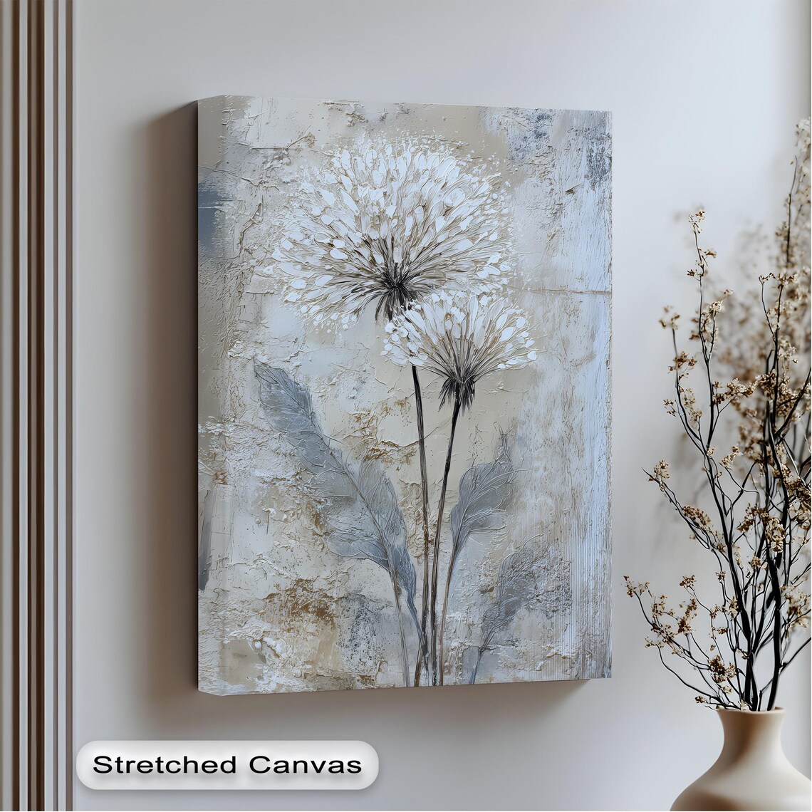 Textured Dandelion Neutral Botanical Art Print