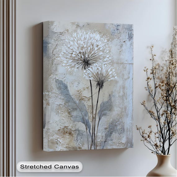 Textured Dandelion Neutral Botanical Art Print
