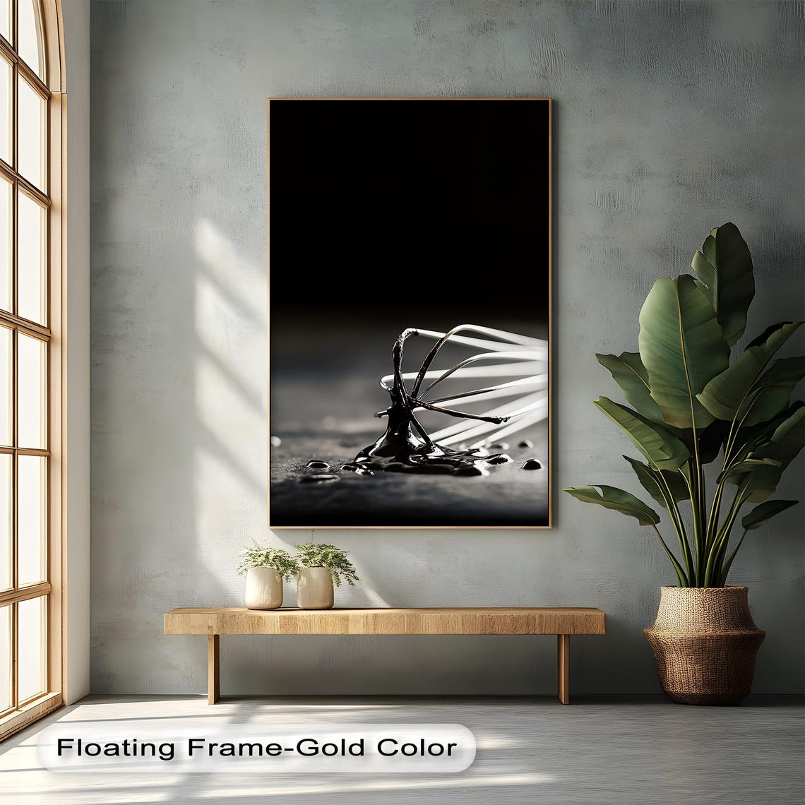 Whisk Dripping Dark Liquid Moody Black and White Kitchen Wall Art