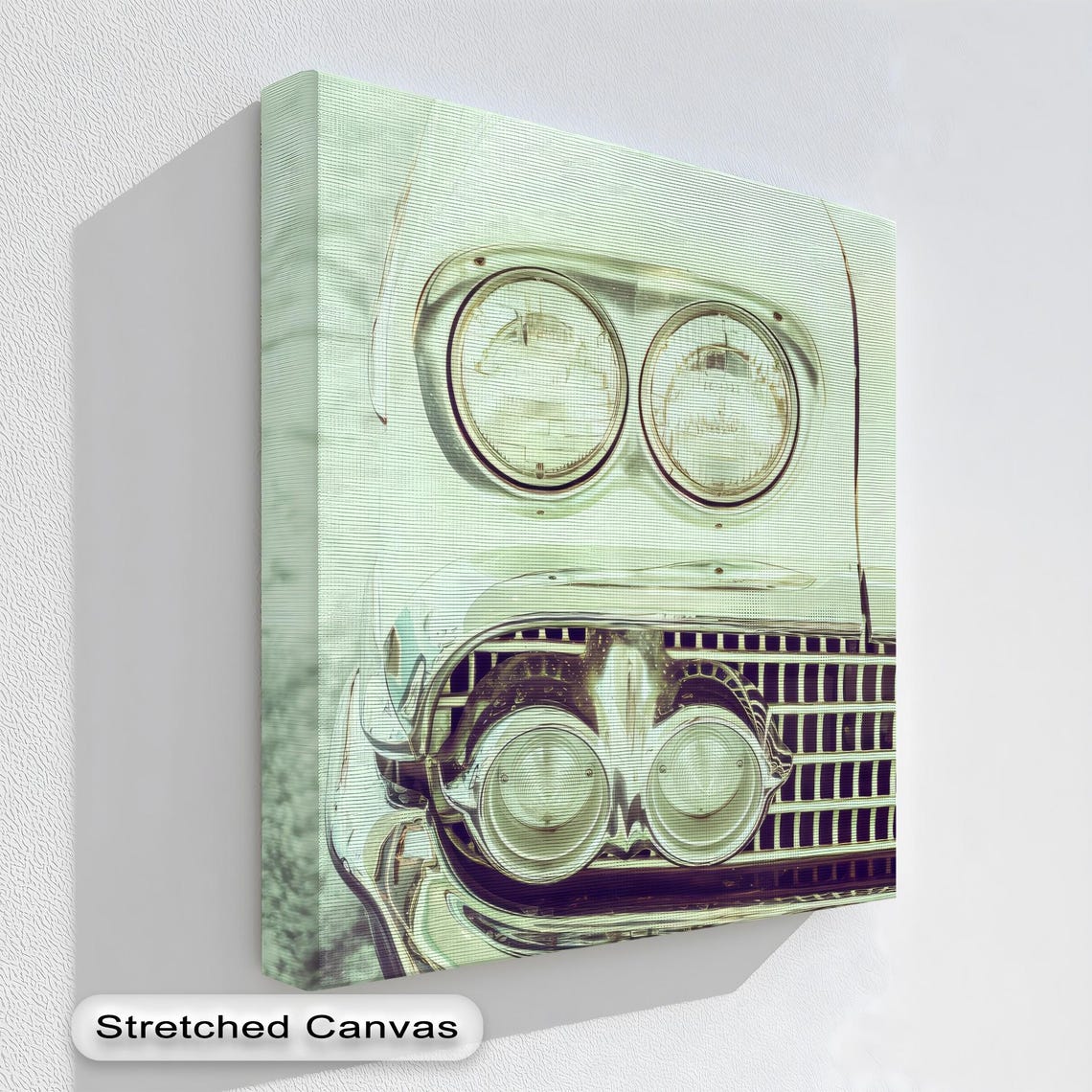 Vintage Classic Car Front Headlights Black White Detail Canvas Print