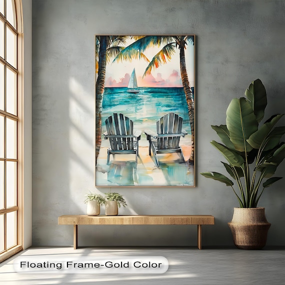 Tropical Beach Sunset Canvas Art Ocean View Palm Trees