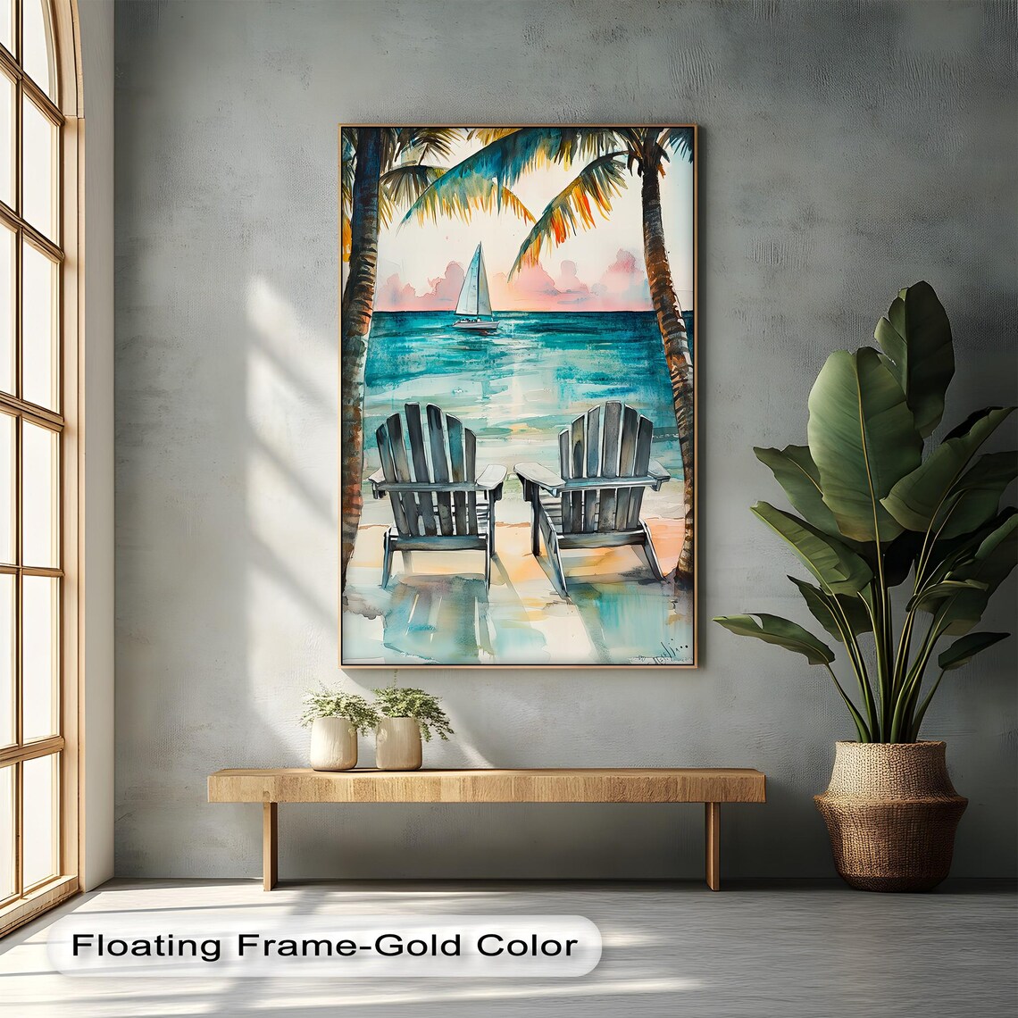 Tropical Beach Sunset Canvas Art Ocean View Palm Trees