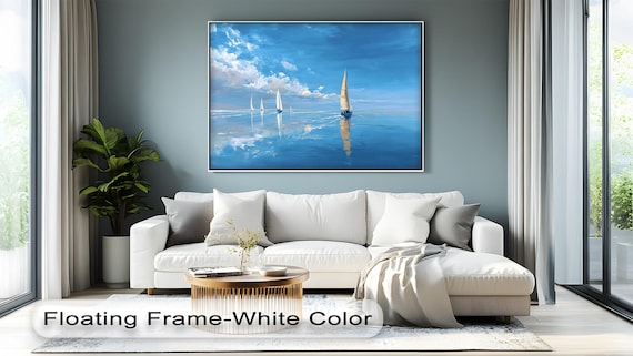 Sailboats On Calm Blue Water Poster White Sails Reflection Ocean Painting