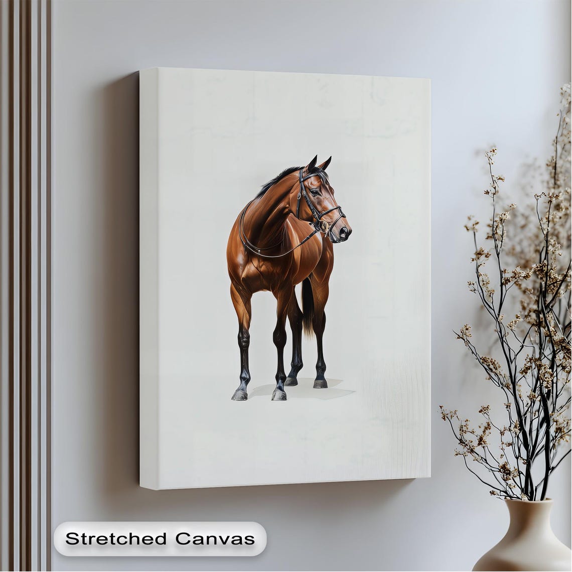 Bay Horse Portrait White Background Realistic Equine Art Poster