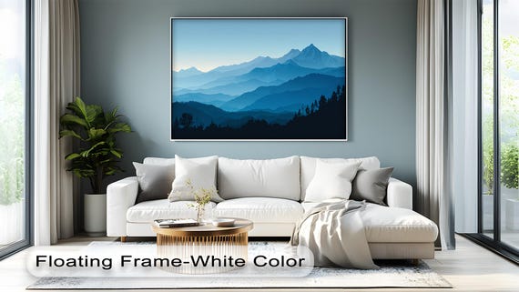 Blue Mountain Range Glass Wall Art Minimalist Layered Landscape