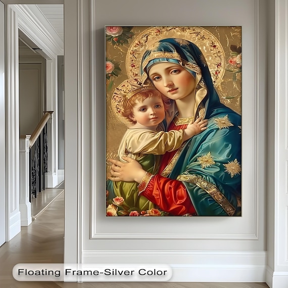 Virgin Mary and Child Religious Icon Gold Framed Style Poster