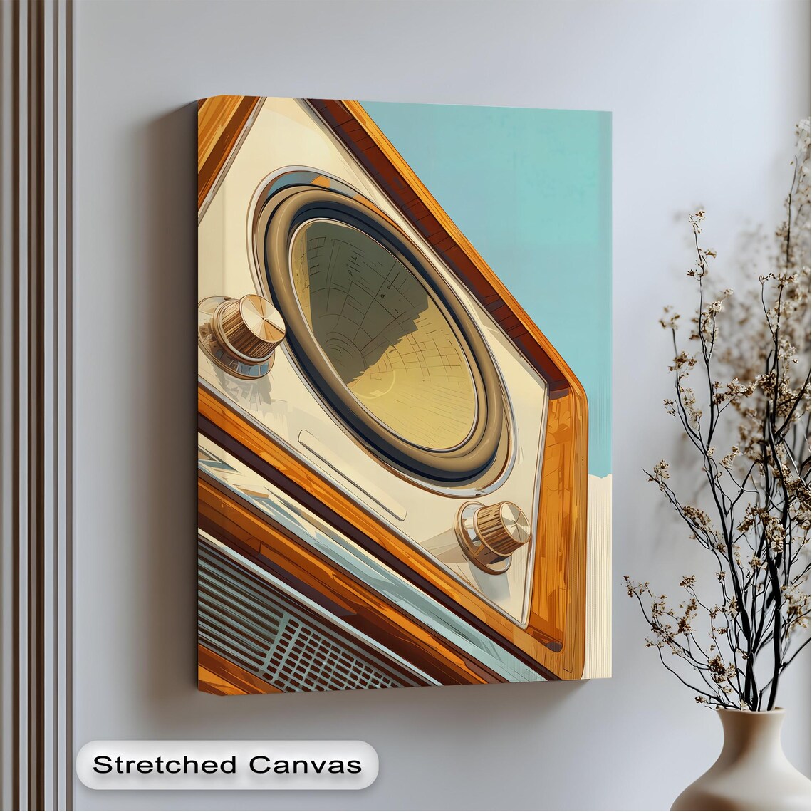Retro Wooden Radio Speaker Angled Close Up Vintage Art Poster