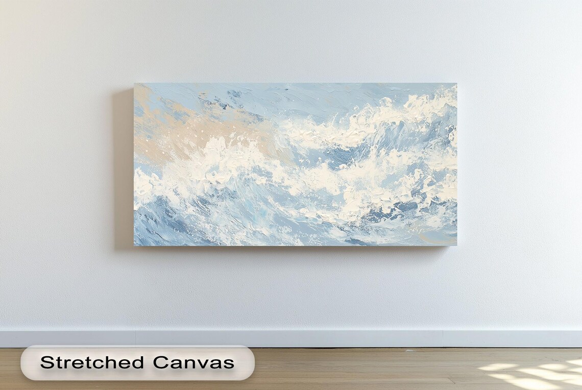 Abstract Ocean Wave Pastel Blue Foam Panoramic Coastal Seascape Wall Art