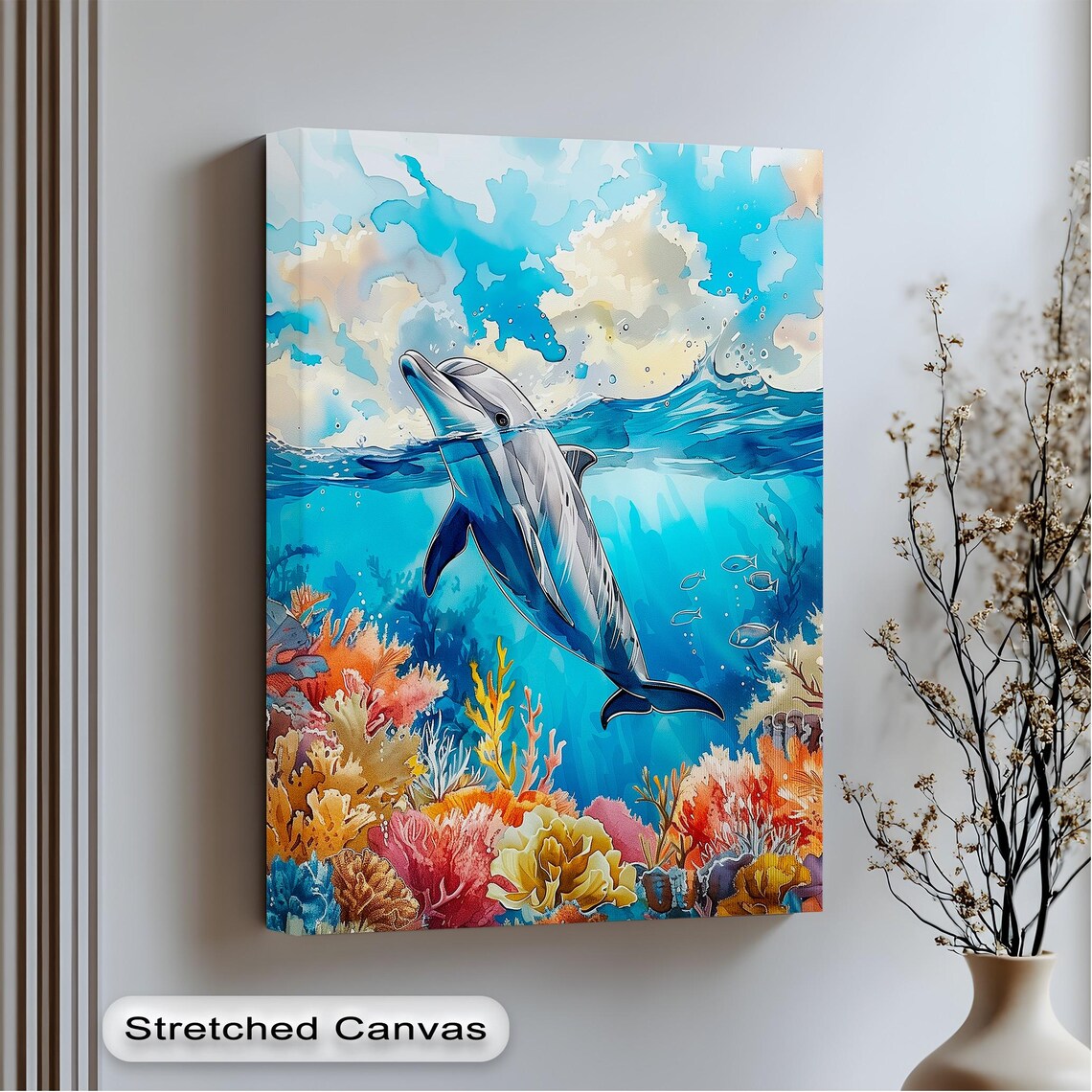 Dolphin Canvas Wall Art Vibrant Underwater Ocean Scene For Kids