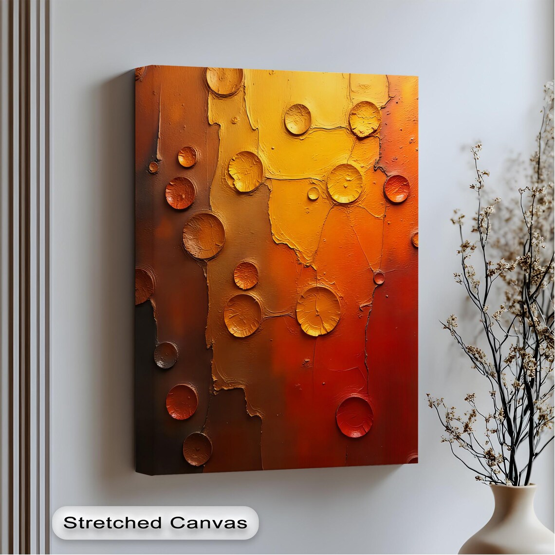 Molten Amber Red Abstract Canvas Art Framed Wall For Living Room